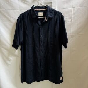 Scotch & Soda Shirt Mens Large Blue Linen Blend Button Up Short Sleeve Pleated